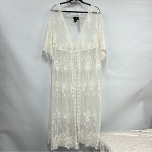 Liv Los Angeles L Sheer Embroidered Robe/Cover up duster long kimono FLAWED